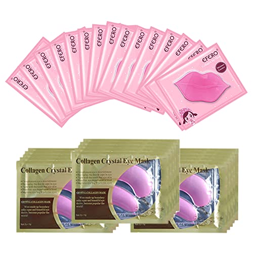 Paminify Lip Masks Sheet Moisturizing Crystal Collagen Pink Under Eye Mask Gel Anti-Aging Eye Patches Dark Circle Remover 30 Packs with Box,Pink