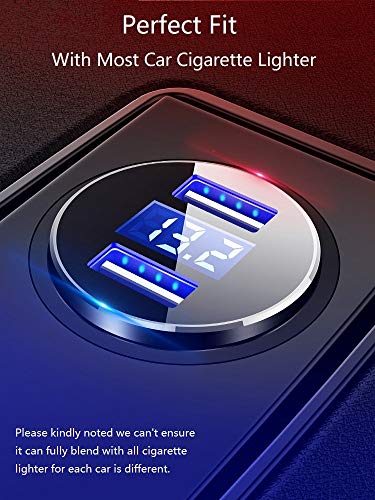 Dual USB Car Charger,Output 4.8A Car Adapter,Cigarette Lighter Voltage Meter Compatible for iPhone,iPad,Samsung,LG,Google Nexus,Other USB Devices,Black