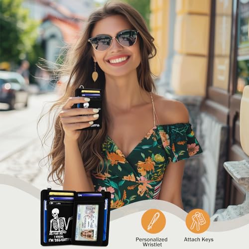 Image of Yonlevres Skeleton Credit Card Holder Slim RFID Wallet Women Small Funny | Front Pocket, Handy, RFID Blocking, Woman Girls Ladies Gifts, D-ring for Keychain,Thin Mini Card Case, ID Window, PU Leather
