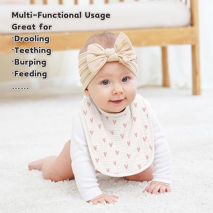 Susurration Muslin Baby Bibs 10Pack Soft Square Adjustable Baby Dribble Bandana Bibs with Adjustable Snaps for Unisex Baby Girls & Boys(Pink Print) - Image 2