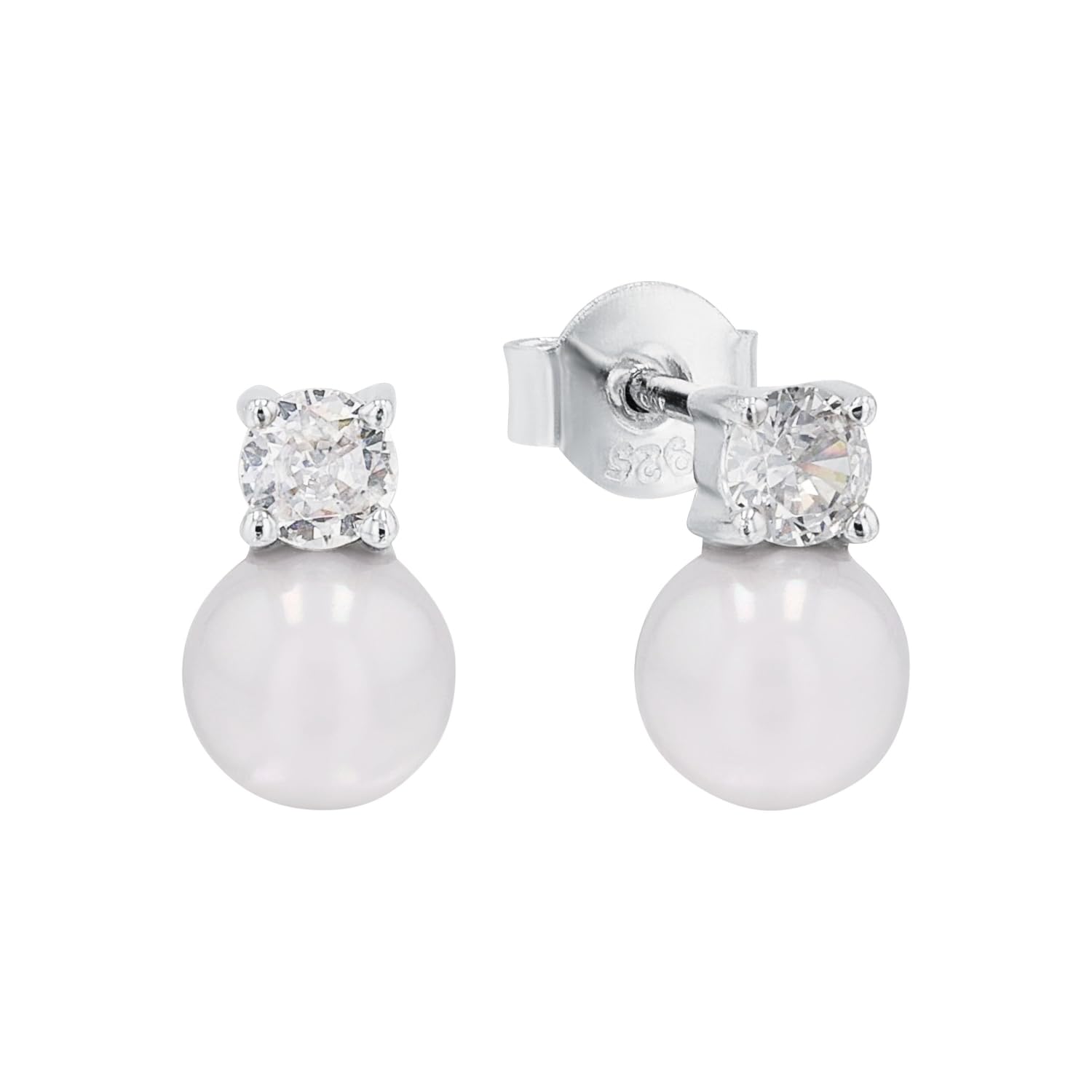 Amor Stud Earrings 925 Sterling Silver Ladies Earrings, With Cubic Zirconia Synth, With Shell Pearl, 1 Cm, Silver, Comes In Jewelry Gift Box, 2016100
