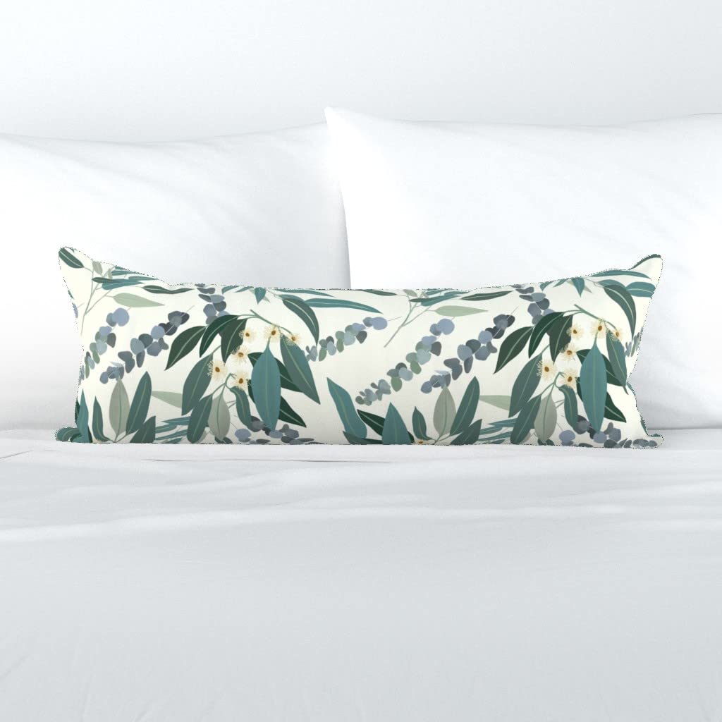 Spoonflower XL Lumbar Pillow, 14" x 36", Velvet - Eucalyptus Light Large Nature Tree Branch Leaf Elegant Soft Printed Throw Pillow Cover
