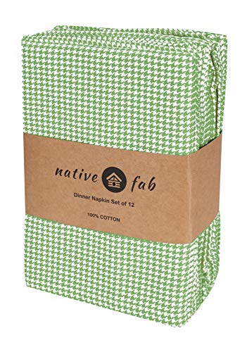 Native Fab Houndstooth Vintage Cloth Dinner Napkins Set of 12 Cotton 18x18 Soft Absorbent Restaurant Hotel Quality - Everyday Easy Care Washable Wedding Dinner Napkins Bulk - Lemon Green