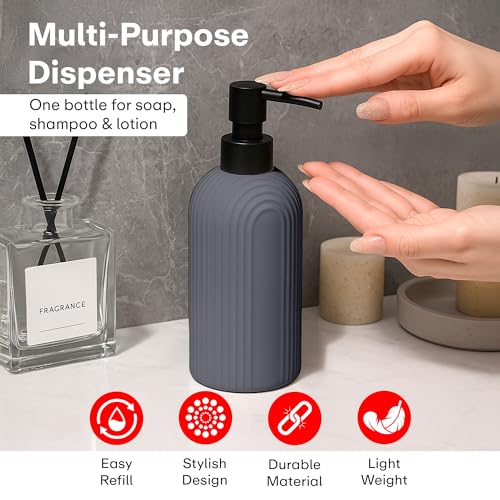 Image of Rioware 300ml Ceramic Soap Dispenser for Kitchen & Bathroom, Grey