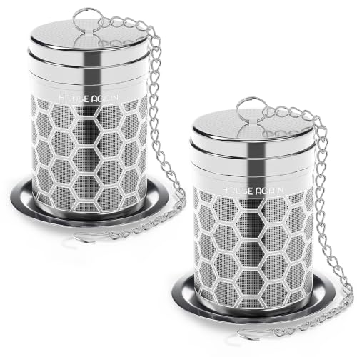 House Again 2 Pack Tea Infusers, Extra Fine Mesh Tea Strainers for Loose Tea, Updated Slim Threaded Lid & 304 Stainless Steel, Filter Bags Diffusers, Loose Leaf Tea Steeper for Brew Tea Spices