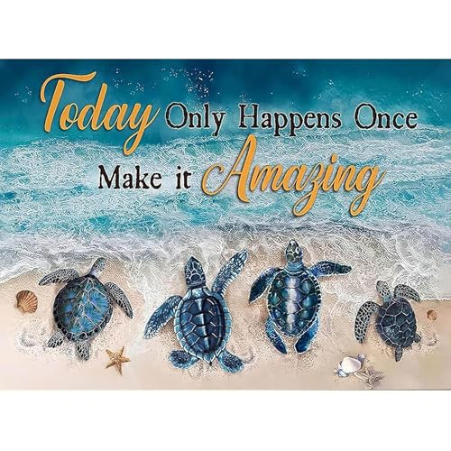 Image of Sea Turtle Stamped Cross Stitch Kits for Adults -Beach Embroidery Kits for Beginners Adults,11 CT Patterns Dimensions Counted Cross Stitch Kits for Adults Arts Craft 12x16 inch