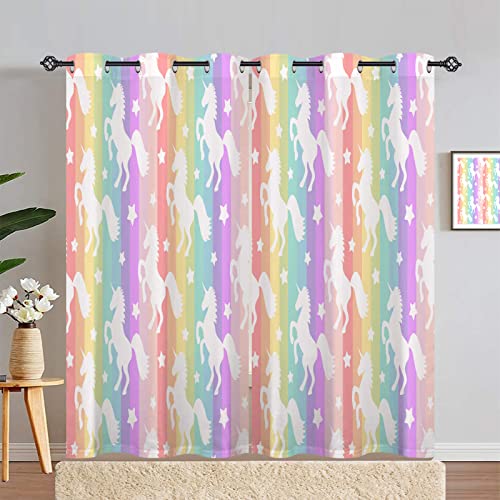 ANHOPE White Unicorn Curtains Eyelet Thermal Insulated 80% Blackout Curtains with Rainbow...