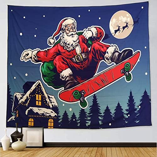 Christmas Tapestry Hippie Santa Claus Tapestry Xmas Gift Reindeer Moon Night Tapestry Wall Hanging for Room Home Christmas Decorations(Santa, 51.2" X 59.1"-(130x150cm))