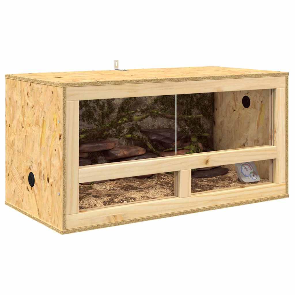 Terrarium Braun OSB 80 x 40 x 40 cm mit Glas und Thermometer, geeignet für Reptil, Amphibie, Bartagame, Schlange, Gecko, Chamäleon, Frosch, Echse, Spinne, Paludarium, Vivarium