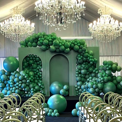 Image of PartyWoo Pearl Dark Green Balloons 140pcs Different Sizes Pack of 18 12 10 5 Inch Pearl Emerald Hunter Forest Green Balloon Arch Kit for Jungle Dinosaur Theme Birthday Party Decorations Green-Z01