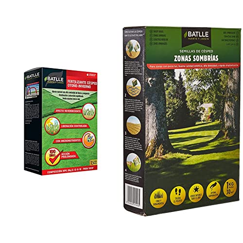 Abonos Fertilizante Césped Profesional Otoño-Invierno Caja 1,5 Kg. Batlle + Semillas de Césped Césped Zonas Sombrías 1Kg Batlle