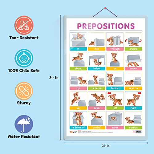 Image of Set of 2 ADDITION and PREPOSITIONS Early Learning Educational Charts for Kids | 20 inchX30 inch inch |Non-Tearable and Waterproof | Double Sided Laminated | ... Kindergarten and Nursery Students