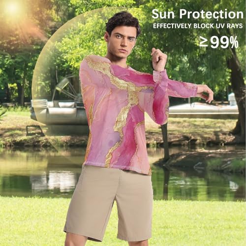Marble Rose Gold Hot Pink Shirts Summer UPF 50+ Classic Crew Neck Round Neck UV Sun Protection Running4