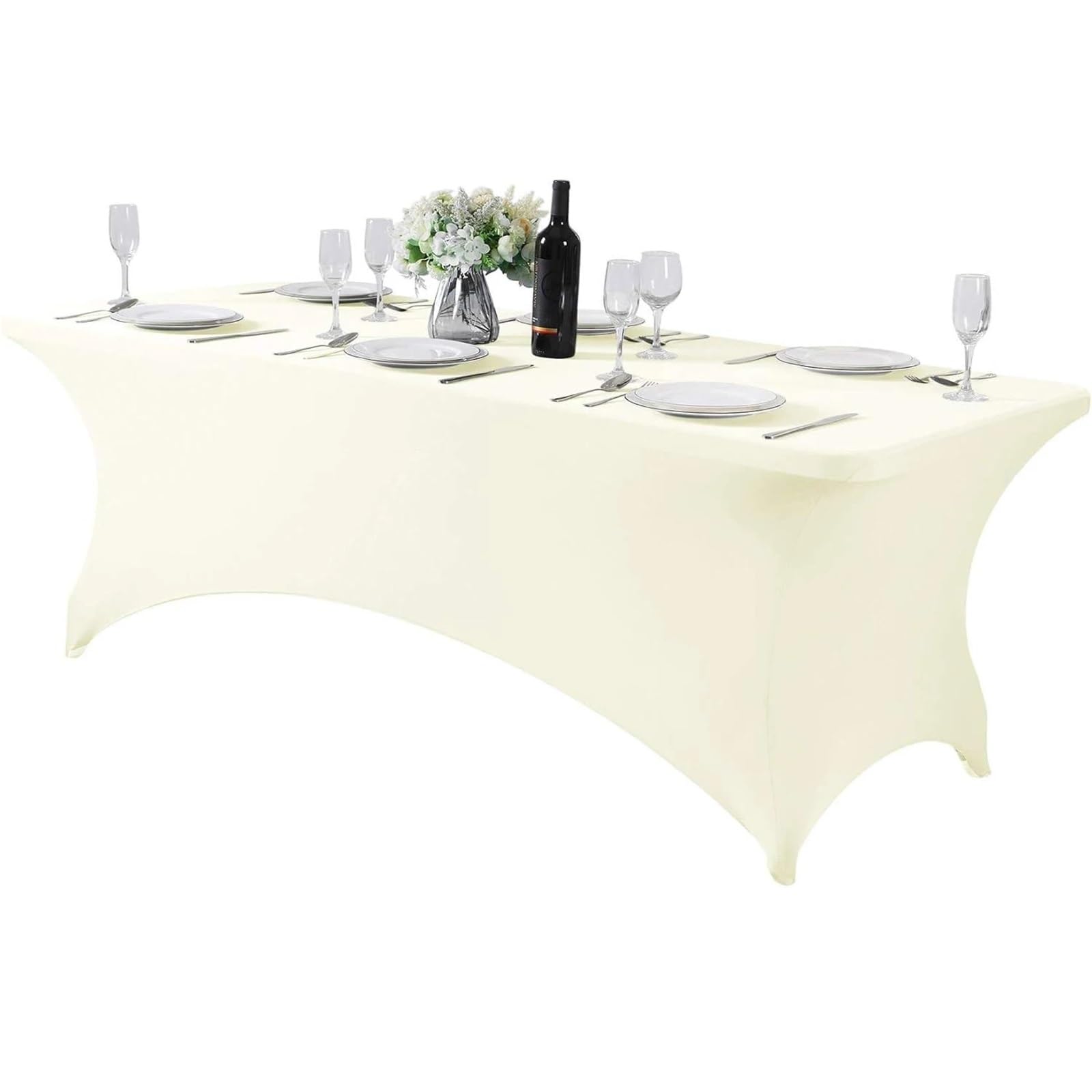 Xinglongs Spandex Cocktail Table Cover 4ft 6ft Rectangular Stretch Tablecloth for Banquet Event Party(Ivory,6ft)