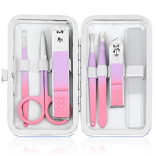 Juego de manicura para mujer, kit de manicura de viaje con lima de uñas de vidrio, cortaúñas de acero inoxidable con estuche, kit de aseo de uñas, kit de cuidado personal de uñas, regalo para mujeres