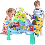2026年アップグレード版ウォーターテーブル 幼児用 1~3歳用 アウトドア幼児用おもちゃ 砂水プールおもちゃ ポンプ/流水/釣りおもちゃ/遊具付き キッチンプレイシンクおもちゃ 4~8歳の男の子用 (ブルー)