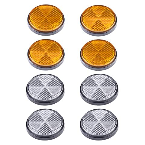 BEIJISTAR Trailer Reflectors Kit, 4 x Yellow 4 x White Round Self Adhesive Reflectors, Reflectors for Gate Post Fence Trailer Truck RV Caravan Cover