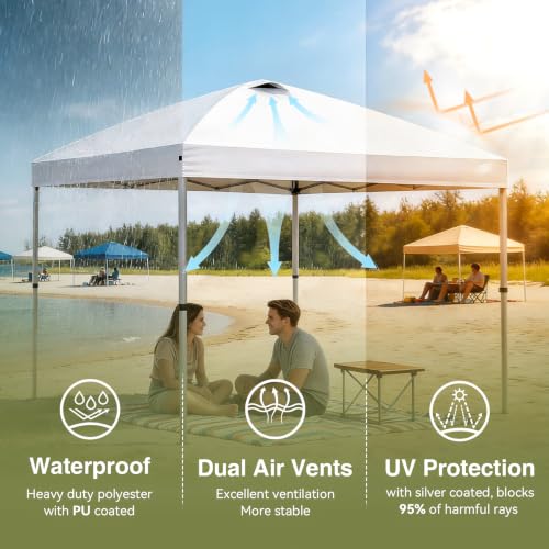 HYPER VENTURE 10x10ft Pop Up Canopy Tent with One Push Setup, White - Image 5