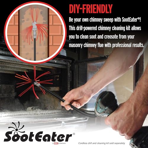 SootEater Rotary Chimney Cleaning System - Gardus RCH205-B Chimney Sweep Kit, Cleans Open Chimneys up to 18' with 6 Flexible 3' Rods, Chimney Cleaning Kit with Trim-to-Fit Spinning Chimney Whip - Image 3