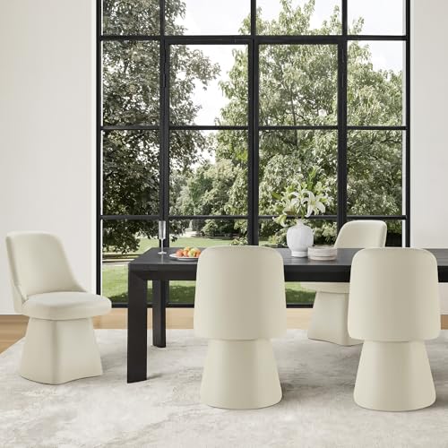Image of KISLOT Swivel Dining Chairs Set of 4, Upholstered Mid Century Modern Deskchair with High Back, Faux Leather Kitchen Chairs for Dining Room, Bedroom, Dressing Room, Cream