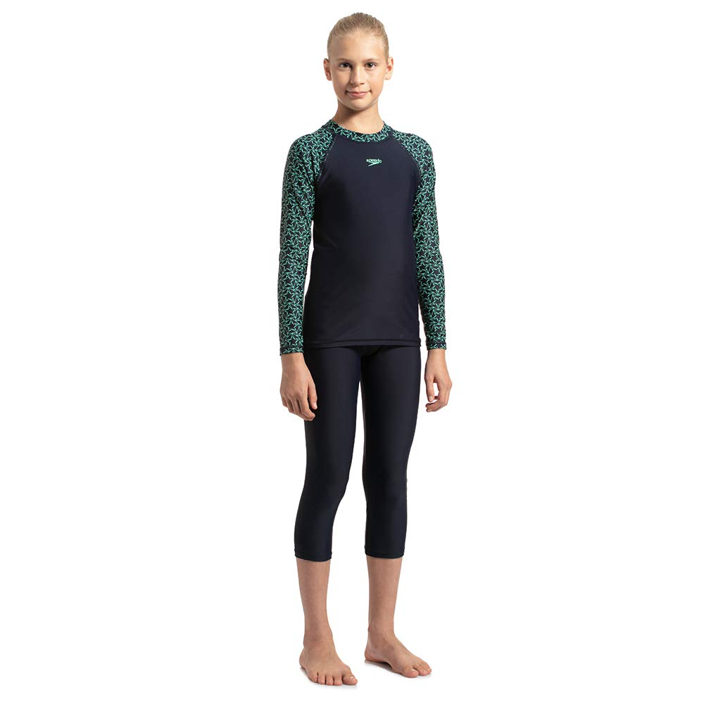 Speedo Kids Boomstar Long Sleeve Suntop - Truenavy & Green Glow 4