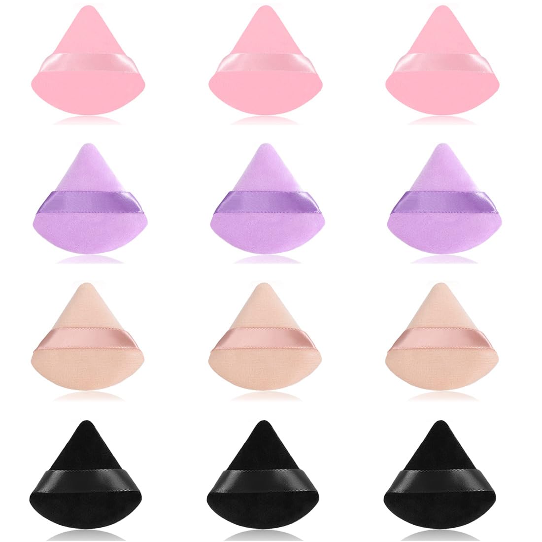12 Unidades Maquillaje Puff con Correa Esponja Herramientas, Triángulo Maquillaje Borla de polvo, reutilizable Maquillaje Puffs, para Kosmetics, Aplicadores de Polvo Suelto Base Fundación