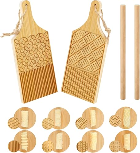 4 Stück Holz Pasta Maker Gnocchi Board Schnell Gnocchi Stripper und Paddel Hausgemachte Pasta Garganelli Spaghetti Maker Werkzeug für Pasta Maker Küche Geschenkideen