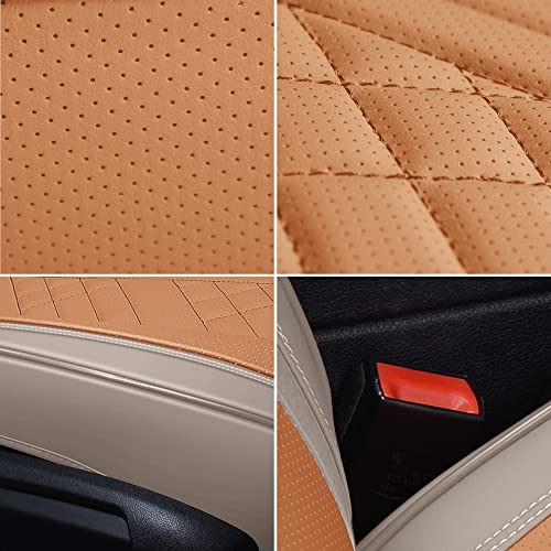 Image of GXT Deluxe Faux Leather Full Coverage Car Seat Cover Anti-Slip Universal Fits for Sedans SUV Pick-up Truck with Headrests,Interior Accessories(Khaki and Orange)