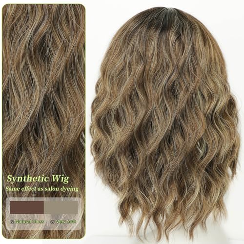 Image of AISI HAIR Curly Bob Wig with Bangs Short Wavy Muted Sandy Blonde Wigs for Women Bob Style Synthetic Heat Resistant Bob Wigs
