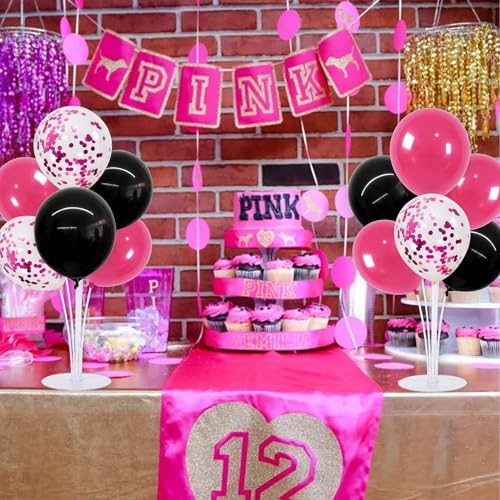 Image of TONIFUL 4 Set Black Hot Pink Balloon Stand Balloon Centerpieces for Table