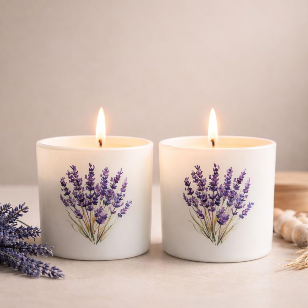 Mellow Moments Lavender Scented Candle Set of 2 | Calming Aromatherapy for Relaxation & Home Decor | Natural Soy Wax, Reusable Floral Jars-image-12