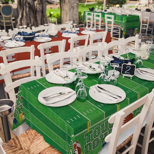 Image of Gatherfun 2-Pack Football Decorations - Touchdown Tablecloth Set, 54x108 Disposable Plastic Covers for Game Party, Birthday Party & Football-Themed Favors