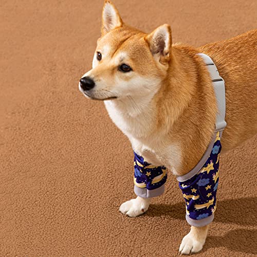 Image of HDKUW Dog Front Leg Braces Recovery Sleeve, Pet Knee Brace Wounds Protector for Medium Large Dog Blue Star L
