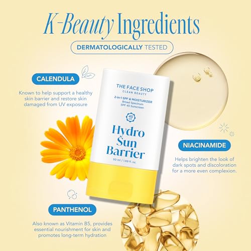 THE FACE SHOP Hydro Sun Barrier Moisturizer SPF 45, Daily Hydrating Facial Sunscreen & Moisturizer, for Oily Skin, Formulated with Calendula & Niacinamide, No White Cast, 1.69 Fl. Oz. - Image 7