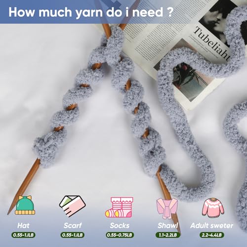 Image of 8 Packs Jumbo Chunky Chenille Yarn - 1820g(64oz) 254 Yards (761ft) Bulky Yarn - Chunky Yarn for Hand Knitting Blanket,Cushions, Pet Bed - Soft and Durable(Rice Grey)