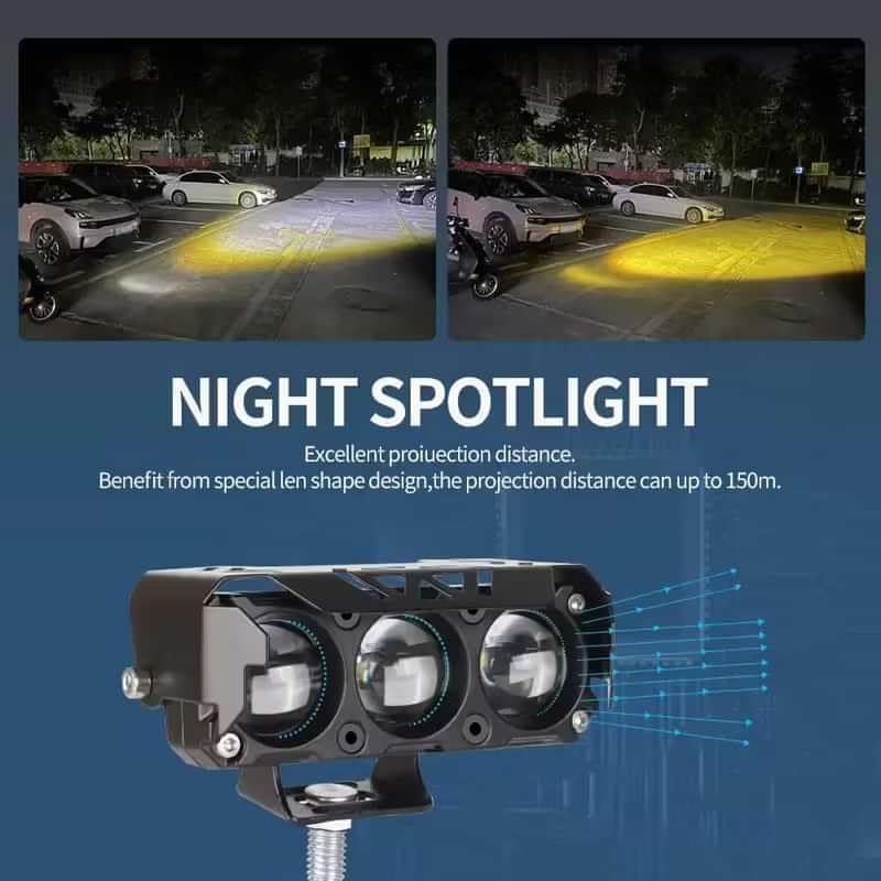 Image of 30W LED Auxiliary Light 3 Lens, Yellow White Beam, 4 Modes Flashing Fog Lamp for Bike & Car