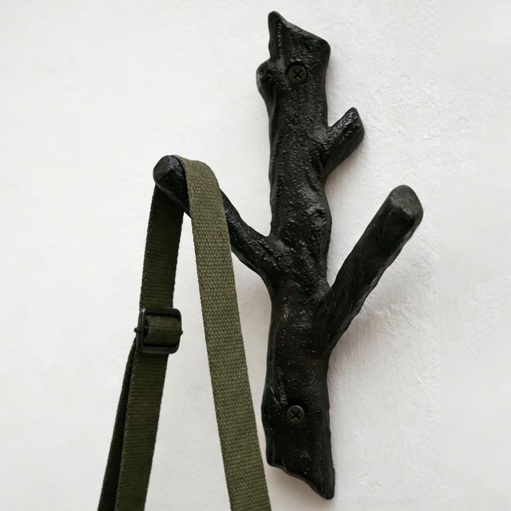 Cast Iron Hooks, Heavy Duty Wall Mounted Coat Hook for Hanging, Art Decorative Antique Hanger with 2 Hooks and Screws for Coat, Scarf, Bag, Towel, Key, Cap (Branch Shape)