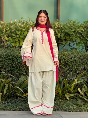 Image of ANNI Designer Cora Cotton Farshi Salwar Suit for Women | Farsi Style Kurti | Farasi Kurta with Dupatta | Parsi Ethnic Dress | Indian Office Party Traditional Clothing Fashion Wear