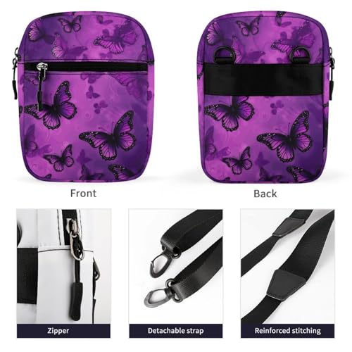 Personalized Small Crossbody Bag Water Resistant Messenger Bags Mini Purple Butterfly Printing SlingBag For Men Women3