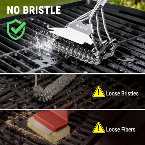 Image of TempPro BBQ Grill Brush with Wide Scraper, Bristle-Free Stainless Steel Grilling Cleaner, Safe All-Grate Cleaner, Perfect for BBQ Grill Cleaning Accessory (Previously ThermoPro)