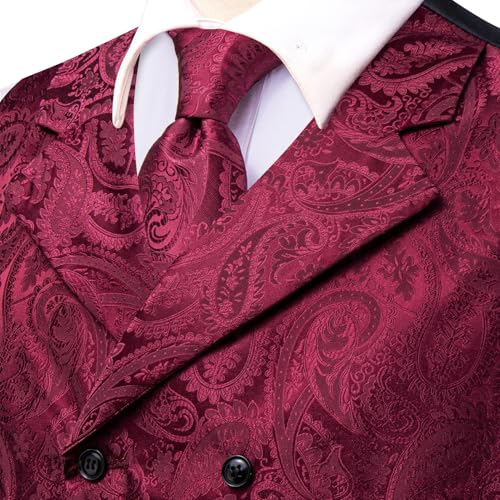 Hi-Tie Mens Silk Paisley Victorian Suit Vests Tie Set Lapel Pin Gold Tie Clip Double Breasted Steampunk Tuxedo Waistcoat4