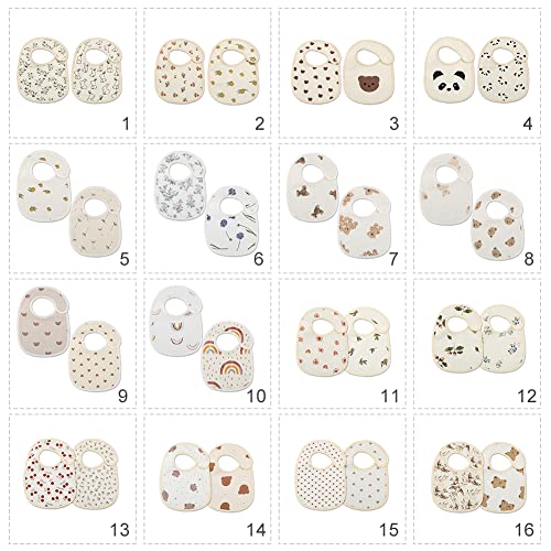 Cotton Waterproof Baby Girls 2 Pack Bibs with Button for Teething Drooling Eating Newborn Bib Prints, Type 12