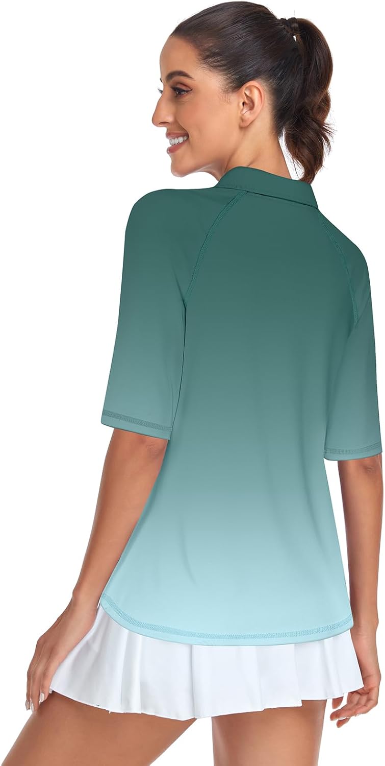 Misyula Womens Golf Shirt Quick Dry Half Sleeve Quarter Zip Polo Workout Tops Tennis Shirts M-3XL