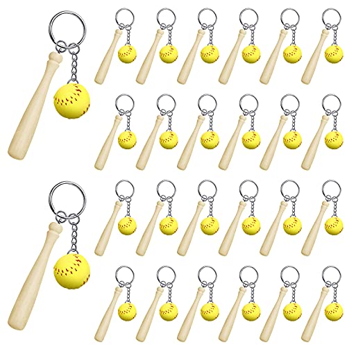 Hicarer Softball Keychain with Wooden Bat Mini Softball Keyring Sport