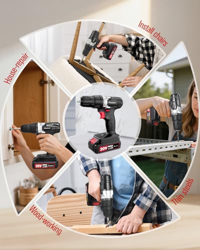 Image of Cordless Drill Set with Battery and Charger, AVID POWER 20V MAX Lithium lon Power Drill Kit, 550RPM Variable Speed & 3 /8-Inch Keyless Chuck,16 Position and 22pcs Drill Bits(Black)