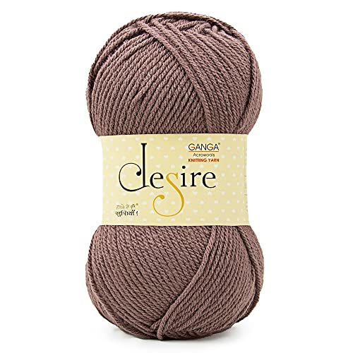 Image of Ganga Acrowools Acrylic Desire Hand Knitting and Crochet Yarn. Pack of 1 Ball - 100Gms. Shade No - Dsr023, Brown