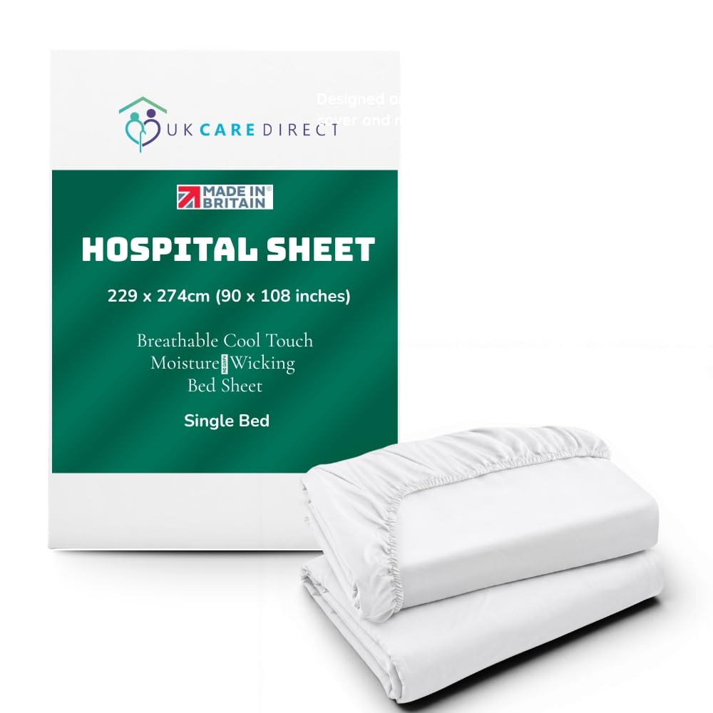 UK Care Direct 100% Cotton Single Flat Sheets - Pack of 1 Hospital Quality Bed Sheet, Cool Touch Moisture Wicking, Flat Sheet Hotels Quality Top Bed Sheets - Machine Washable (178cm x 274cm) - White