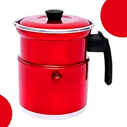 Leiteira Térmica Fervedor Com Apito 1,5 Litros Em Alumínio Com Tampa Esmaltada Ferve Leite Chás Aguá Café (Vermelho)