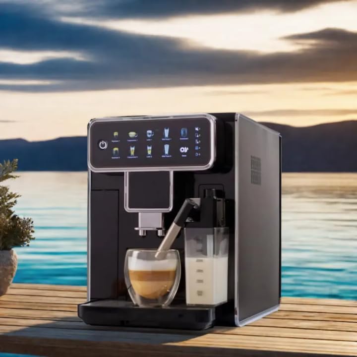 Automatic Espresso Coffee Machine, Black, Touch Screen Display, 10 Drink Options, Built-in Milk Frother, Digital Control Panel
