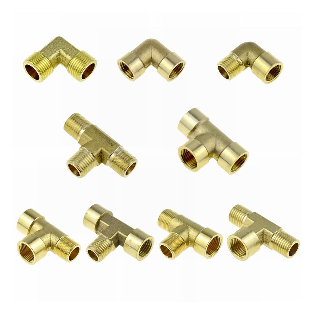 Trójnik mosiężny, kolanko - Adapter 2- i 3-kierunkowy do wody, gazu i oleju - Złącze z gwintem żeńskim męskim 1/8" do 3/4", 1 szt.(0.5In Copper)